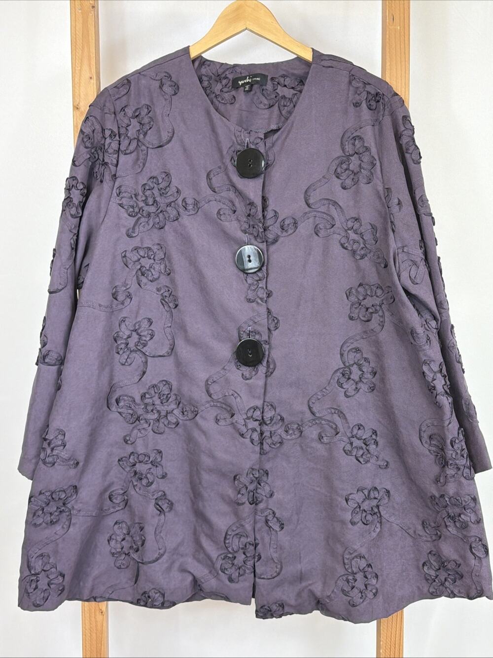 Yushi Women’s Purple Embellished Scoop Neck Jacket XXL MADE IN USA